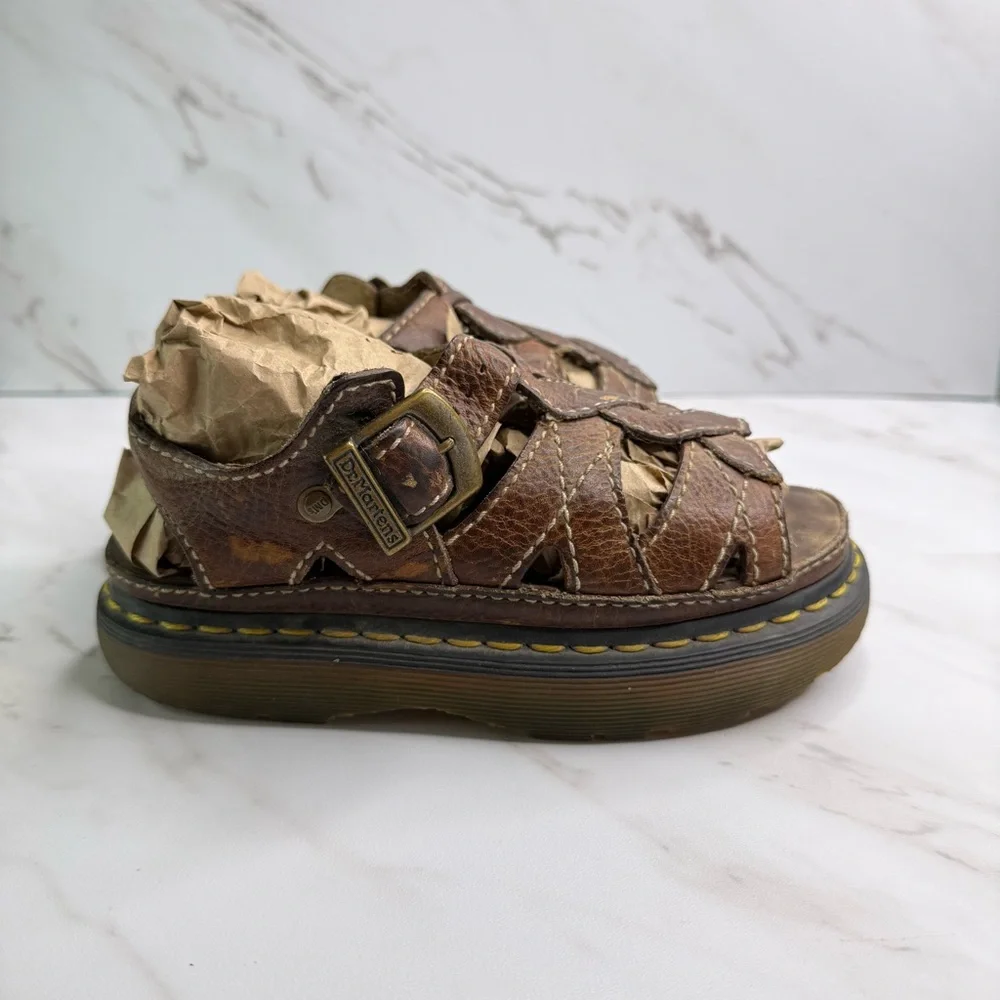 Vtg 1990's Dr. Martens D10715 Brown Leather Braided Chunky Platform Sandals - Picture 4 of 12